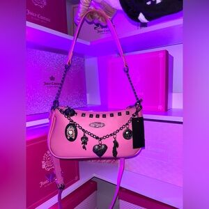 SOLD THANK YOU!🎀Ed Hardy Pink faux leather Shoulder Bag with silver accents! 🎀